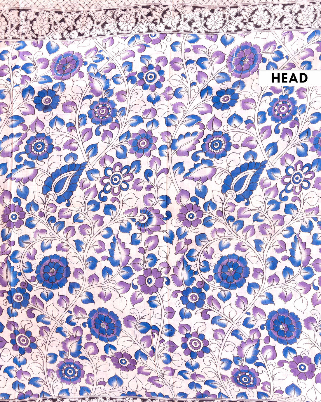 Traditional Hand-Painted Kalamkari Cotton Saree with Floral Motifs and Intricate Border - Cream