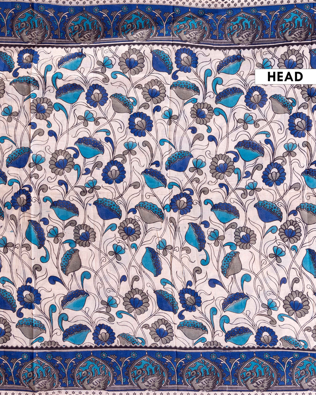 Traditional Hand-Painted Kalamkari Cotton Saree with Floral and Peacock Motifs - Cream