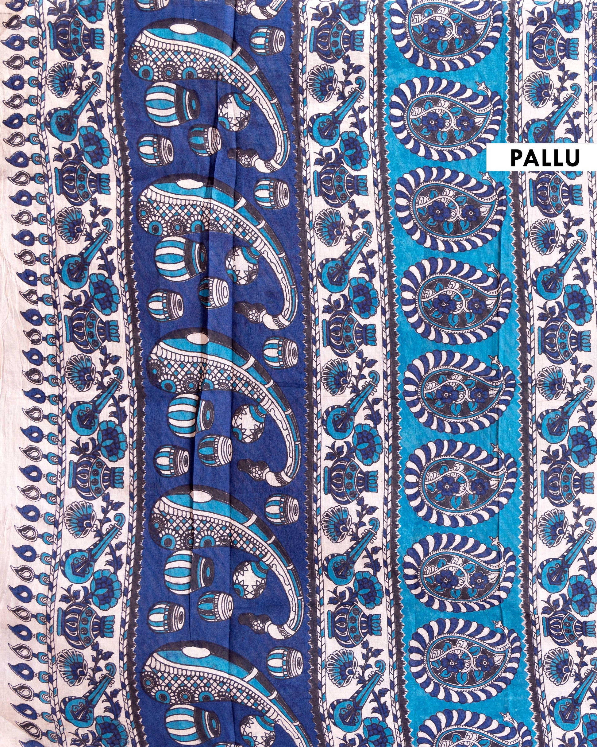 Traditional Hand-Painted Kalamkari Cotton Saree with Floral and Peacock Motifs - Cream