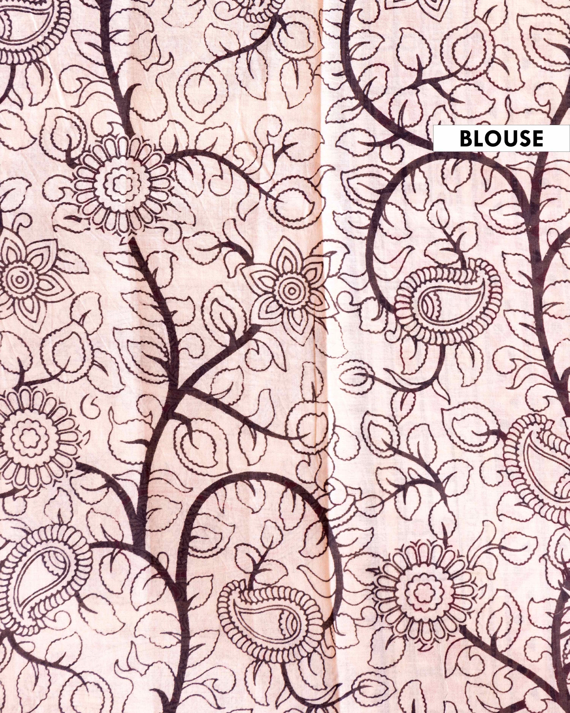 Traditional Hand-Painted Kalamkari Cotton Saree with Intricate Folk Art - Orange