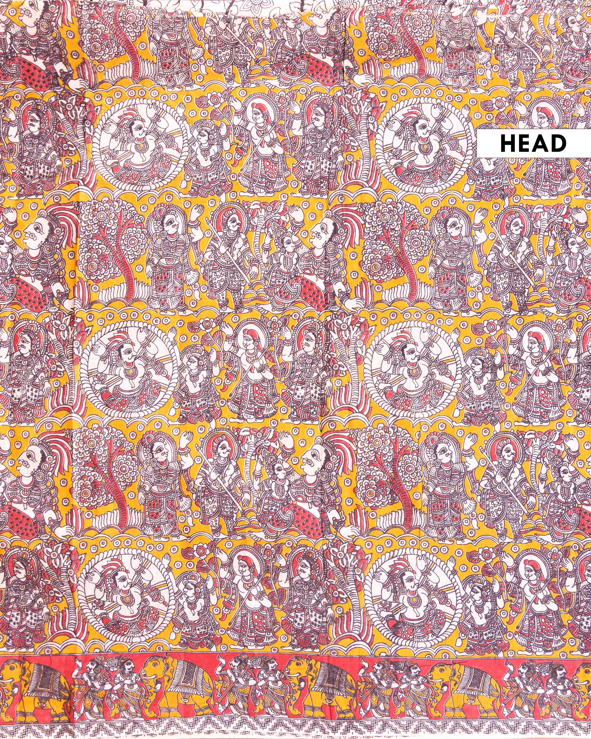 Traditional Hand-Painted Kalamkari Cotton Saree with Intricate Folk Art - Orange