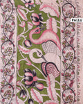 Traditional Hand-Painted Kalamkari Cotton Saree with Peacock and Floral Motifs - Green