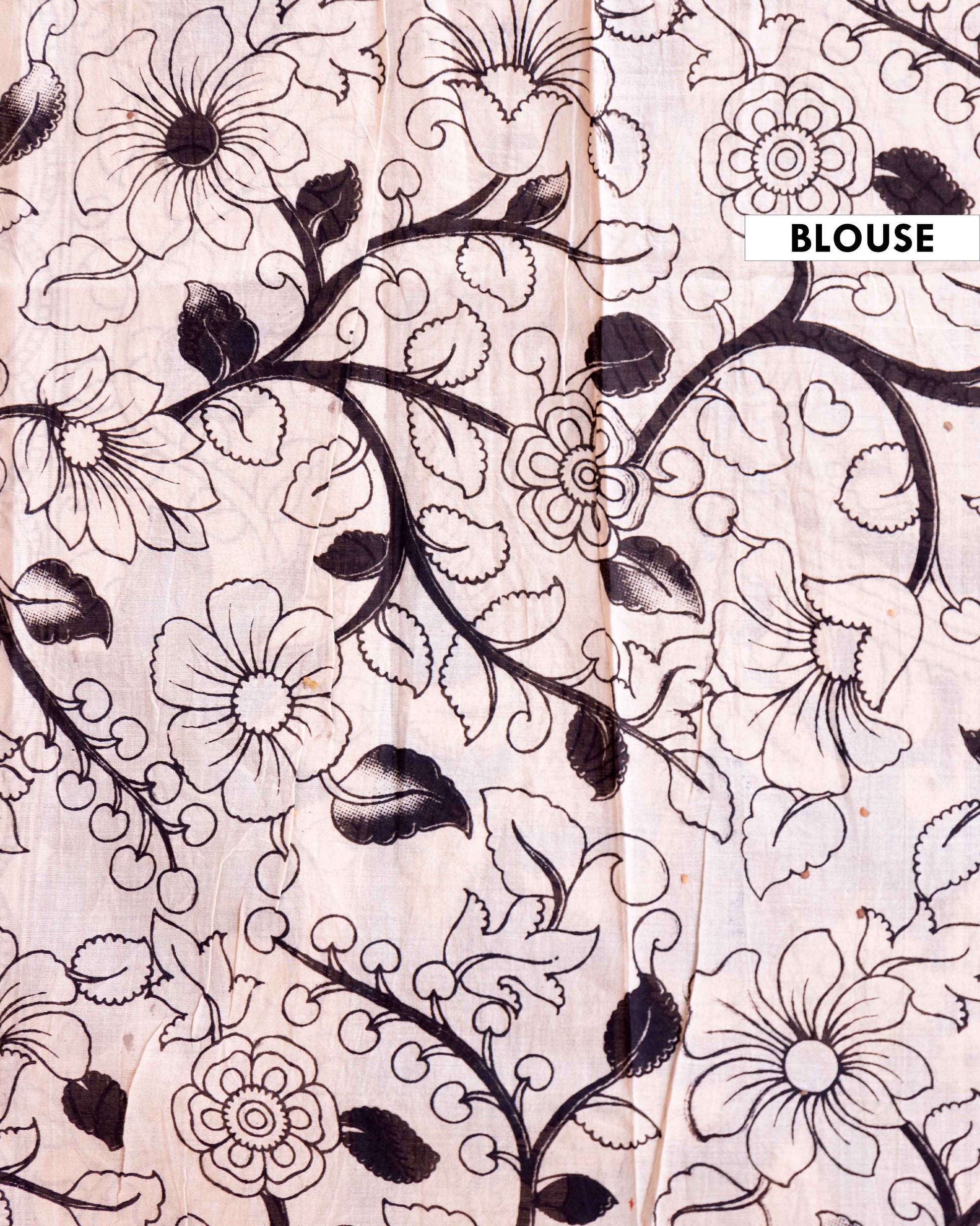 Traditional Hand-Painted Kalamkari Cotton Saree with Traditional Floral Motifs and Border - Blue