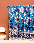 Traditional Hand-Painted Kalamkari Cotton Saree with Traditional Floral Motifs and Border - Blue