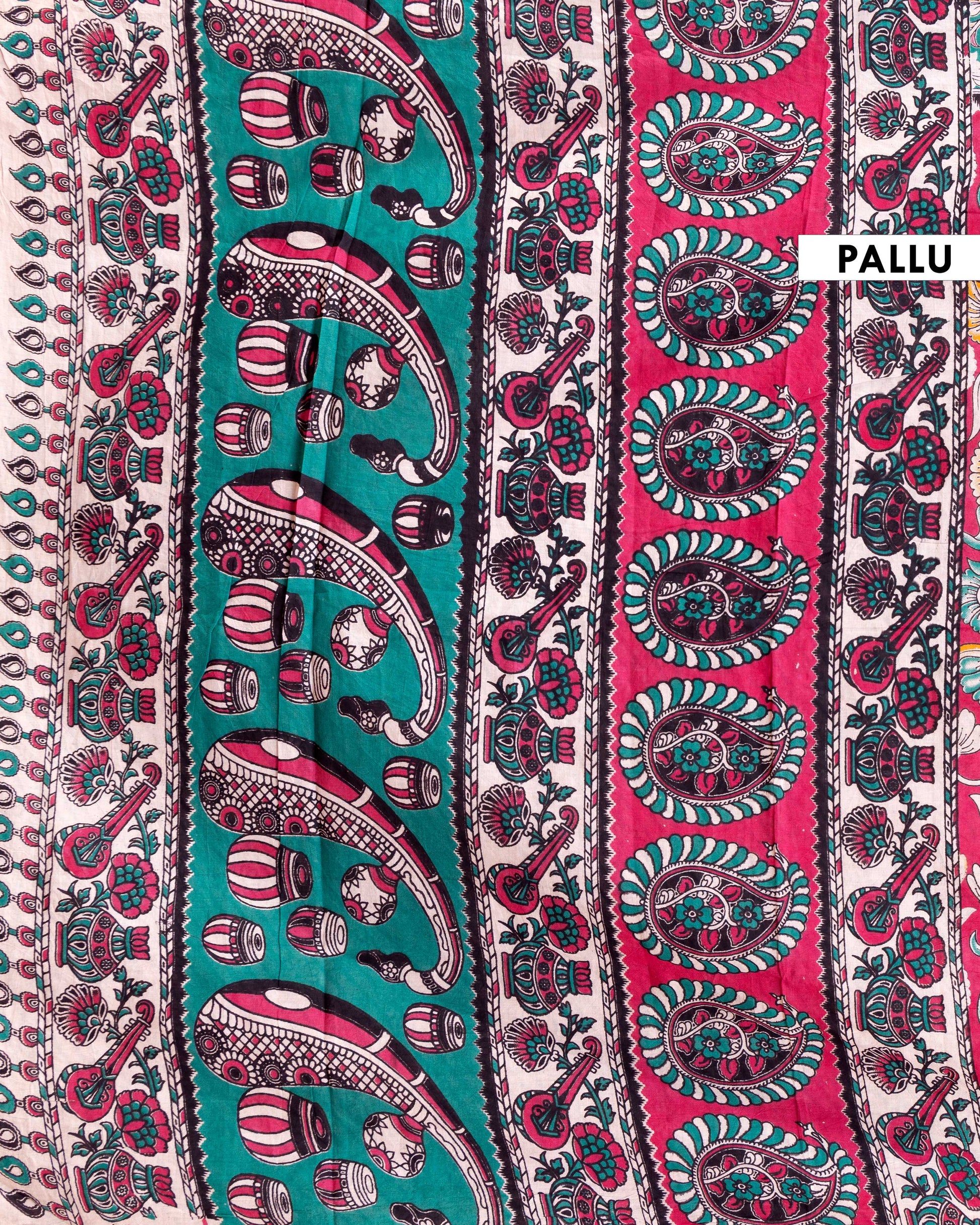 Traditional Hand-Painted Kalamkari Cotton Saree with Traditional Floral Pattern - Pink
