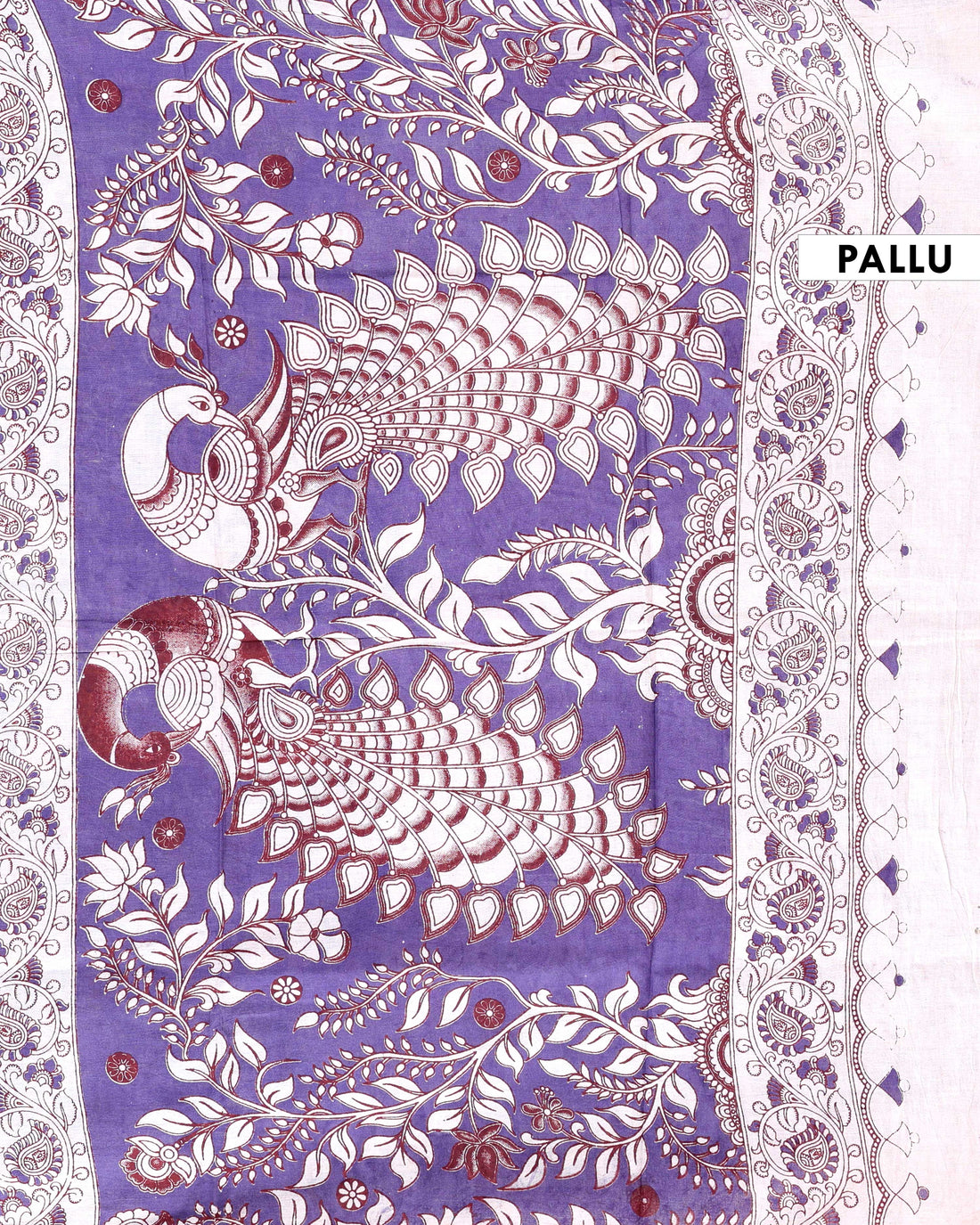 Traditional Hand-Painted Kalamkari Cotton Saree with Traditional Motifs - Blue
