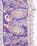 Traditional Hand-Painted Kalamkari Cotton Saree with Traditional Motifs - Pallu-1