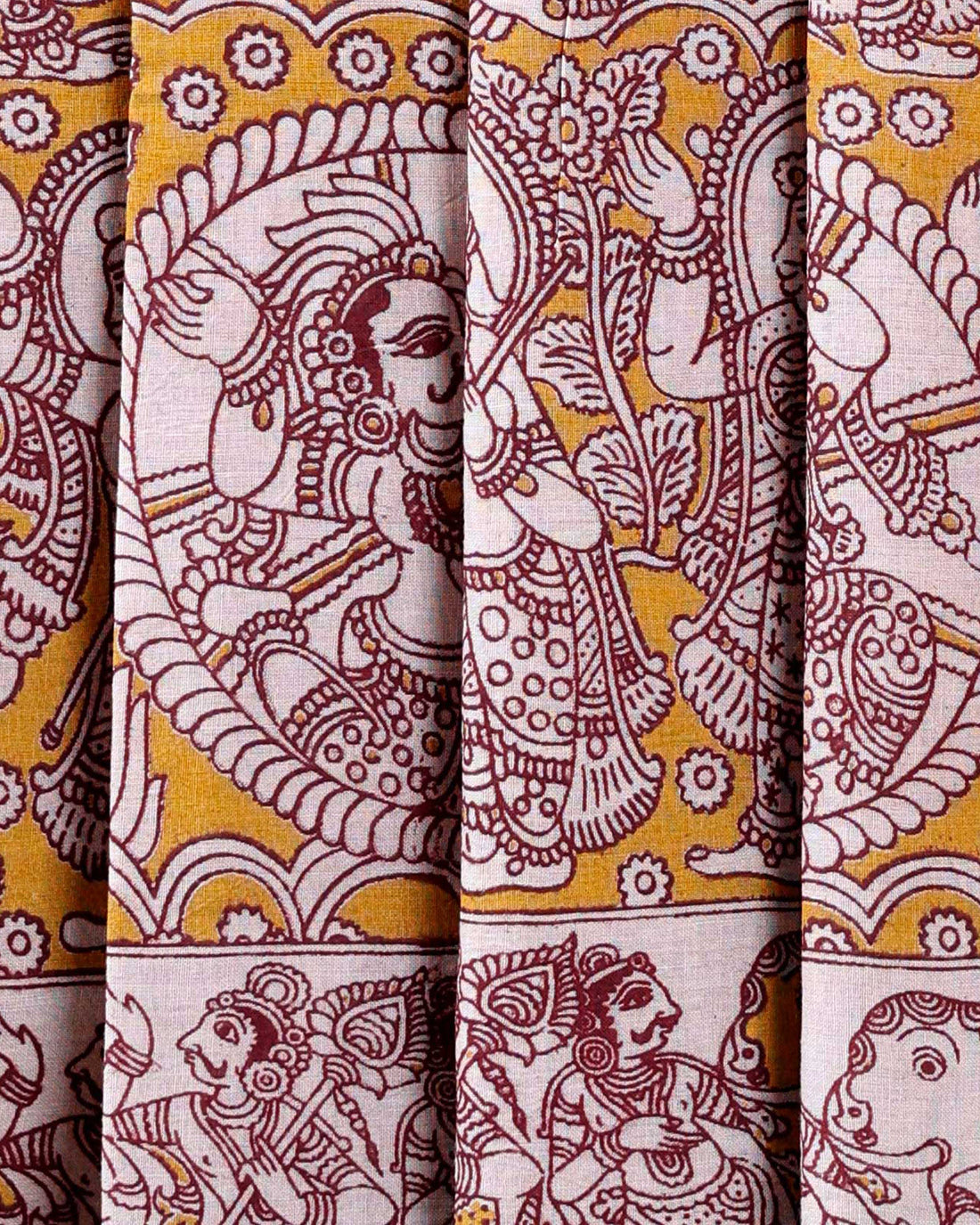 Traditional Hand-Painted Kalamkari Cotton Saree with Traditional Mythological Motifs - Orange
