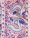 Traditional Hand-Painted Kalamkari Cotton Saree with Traditional Narrative Motifs - Blue