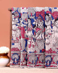Traditional Hand-Painted Kalamkari Cotton Saree with Traditional Narrative Motifs - Blue