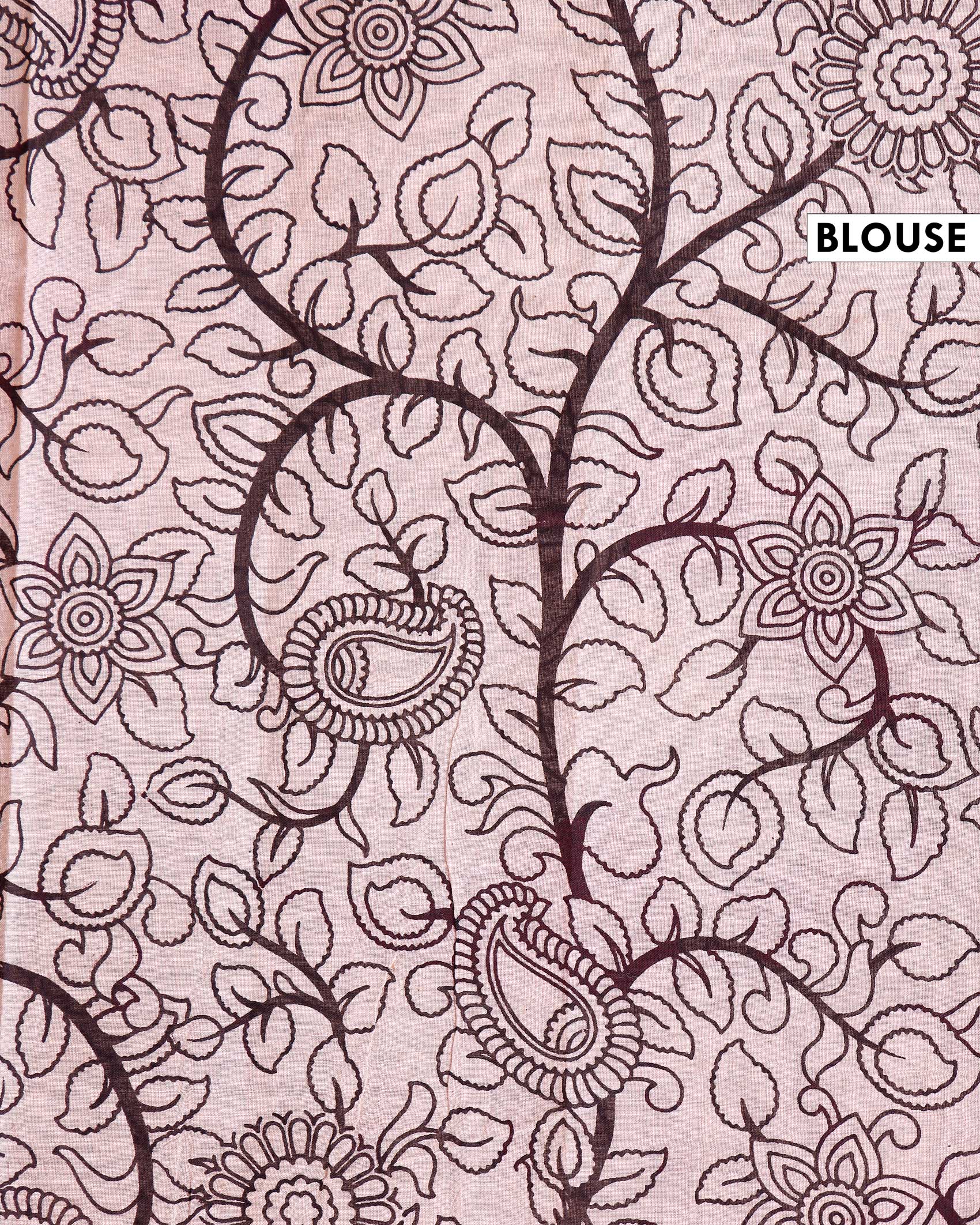 Traditional Hand-Painted Kalamkari Cotton Saree with Traditional Peacock and Floral Motifs - Pink