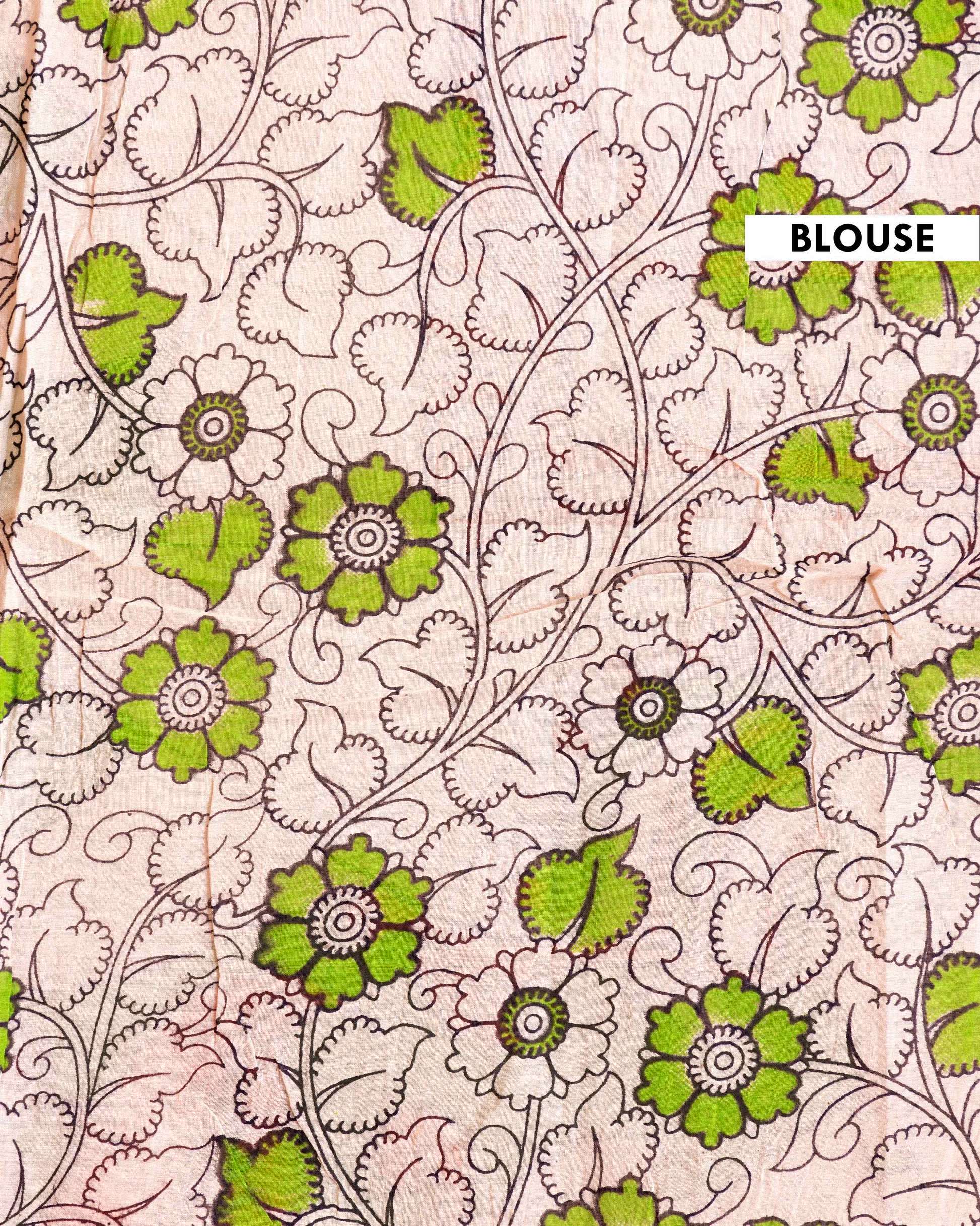 Traditional Hand-Printed Kalamkari Cotton Saree with Intricate Floral Design - Orange