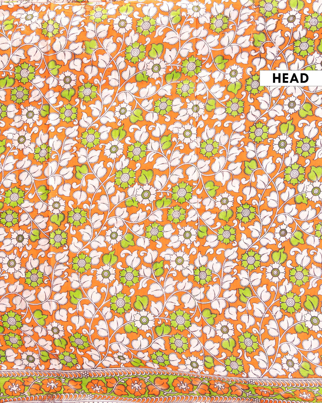 Traditional Hand-Printed Kalamkari Cotton Saree with Intricate Floral Design - Orange