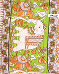 Traditional Hand-Printed Kalamkari Cotton Saree with Intricate Floral Design - Orange