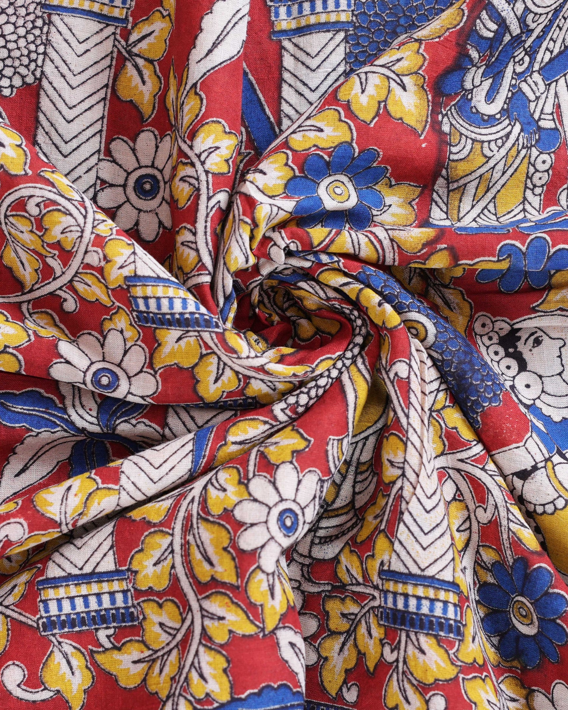 Traditional Hand-Printed Kalamkari Cotton Saree with Intricate Motifs - Close