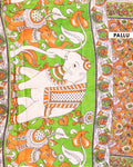 Traditional Hand-Printed Kalamkari Cotton Saree with Traditional Floral Motifs and Intricate Border - Orange