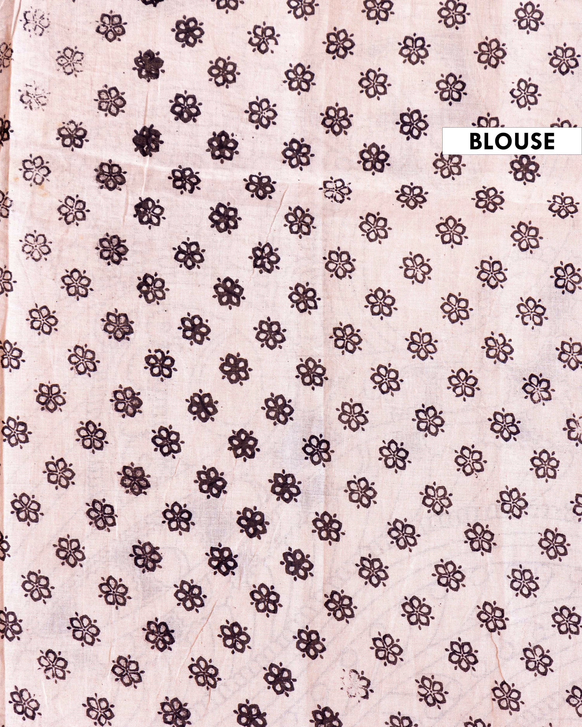 Traditional Hand-block Printed Kalamkari Cotton Saree with Floral Motifs - Black