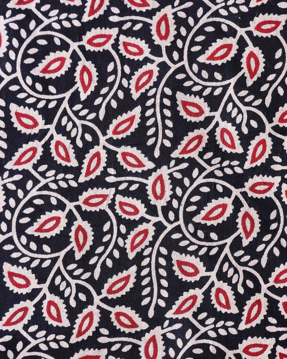 Traditional Hand-block Printed Unstitched Blouse Material - Black