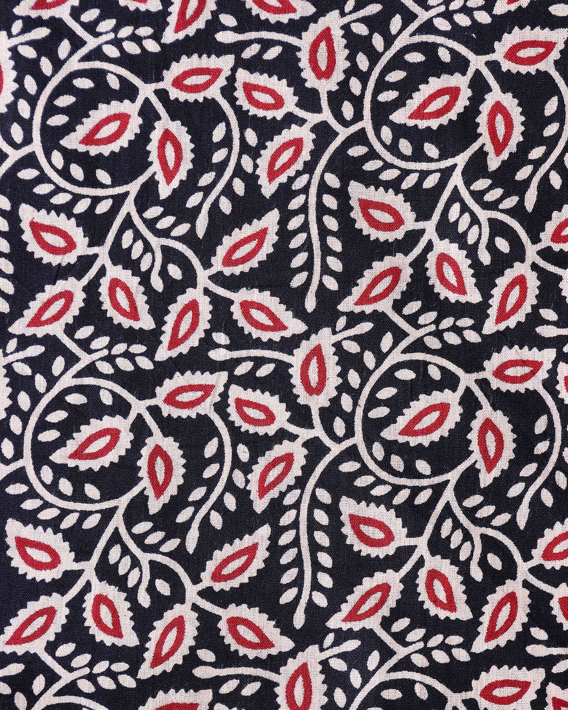 Traditional Hand-block Printed Unstitched Blouse Material - Black-Close