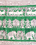 Traditional Hand-painted Kalamkari Cotton Saree with Mythological Dancers and Peacock Motifs - Green
