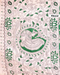 Traditional Hand-painted Kalamkari Cotton Saree with Mythological Dancers and Peacock Motifs - Green