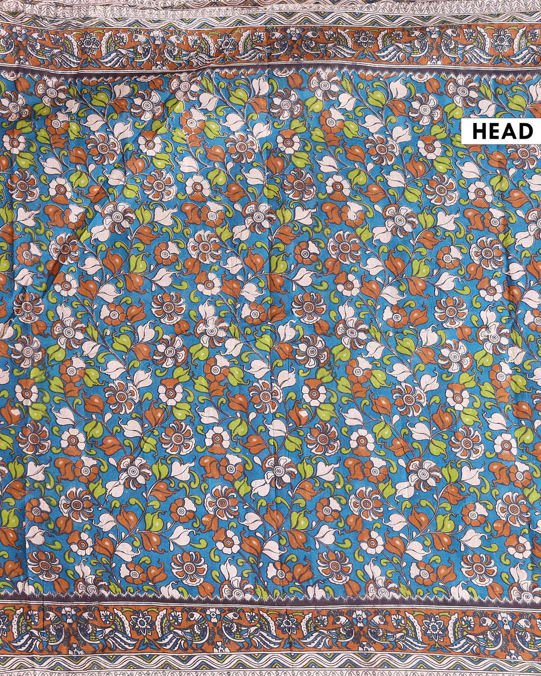 Traditional Hand-painted Kalamkari Cotton Saree with Traditional Floral Motifs - Teal