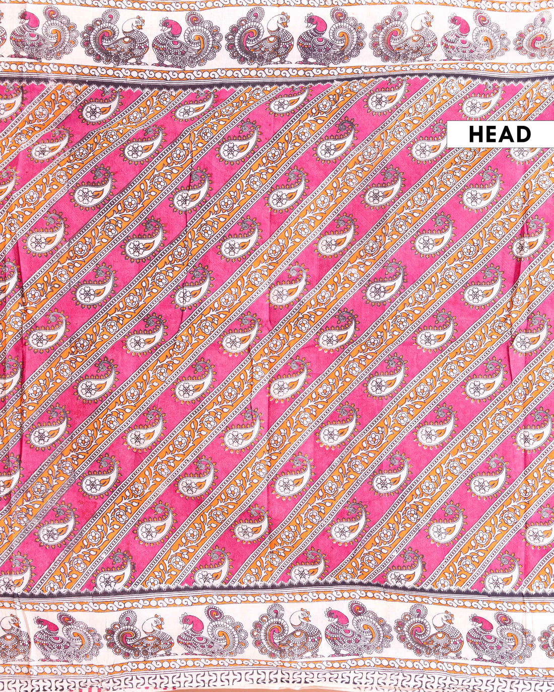 Traditional Hand-painted Kalamkari Cotton Saree with Traditional Peacock and Paisley Motifs - Pink