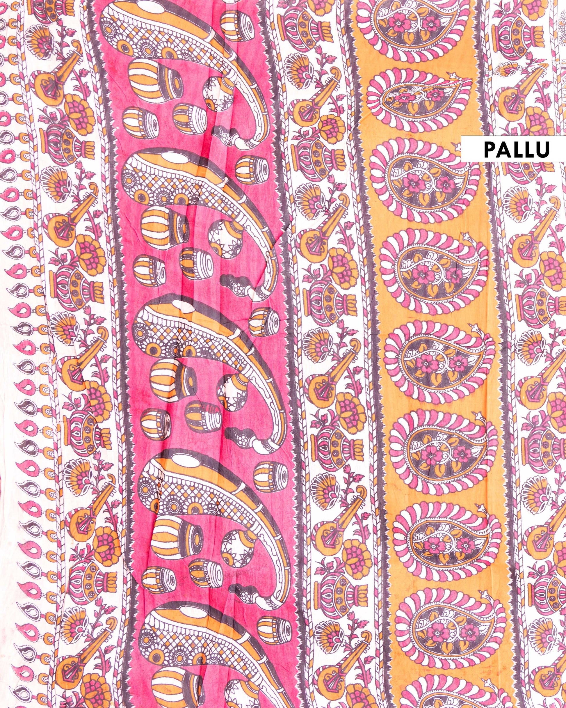 Traditional Hand-painted Kalamkari Cotton Saree with Traditional Peacock and Paisley Motifs - Pink