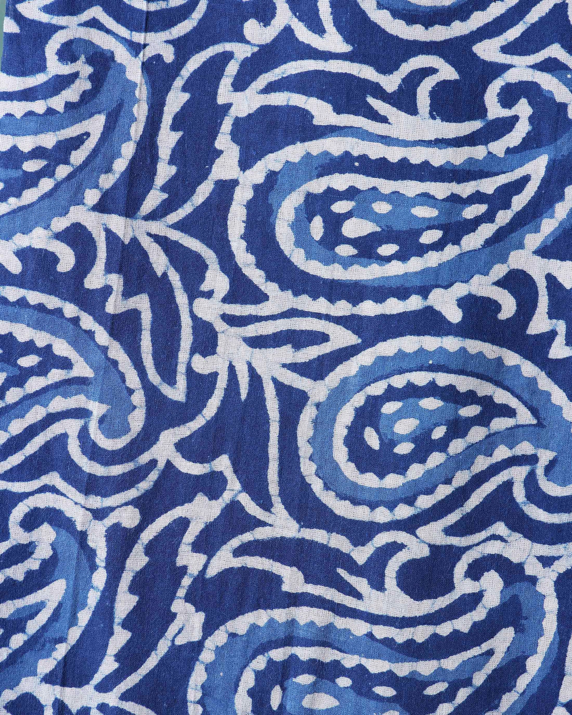 Traditional Hand Block Paisley Print Unstitched Blouse Material - Blue-Close