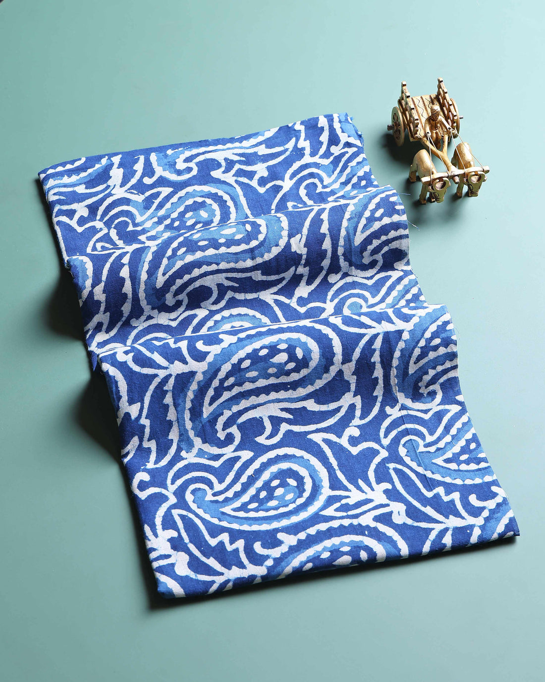 Traditional Hand Block Paisley Print Unstitched Blouse Material - Blue