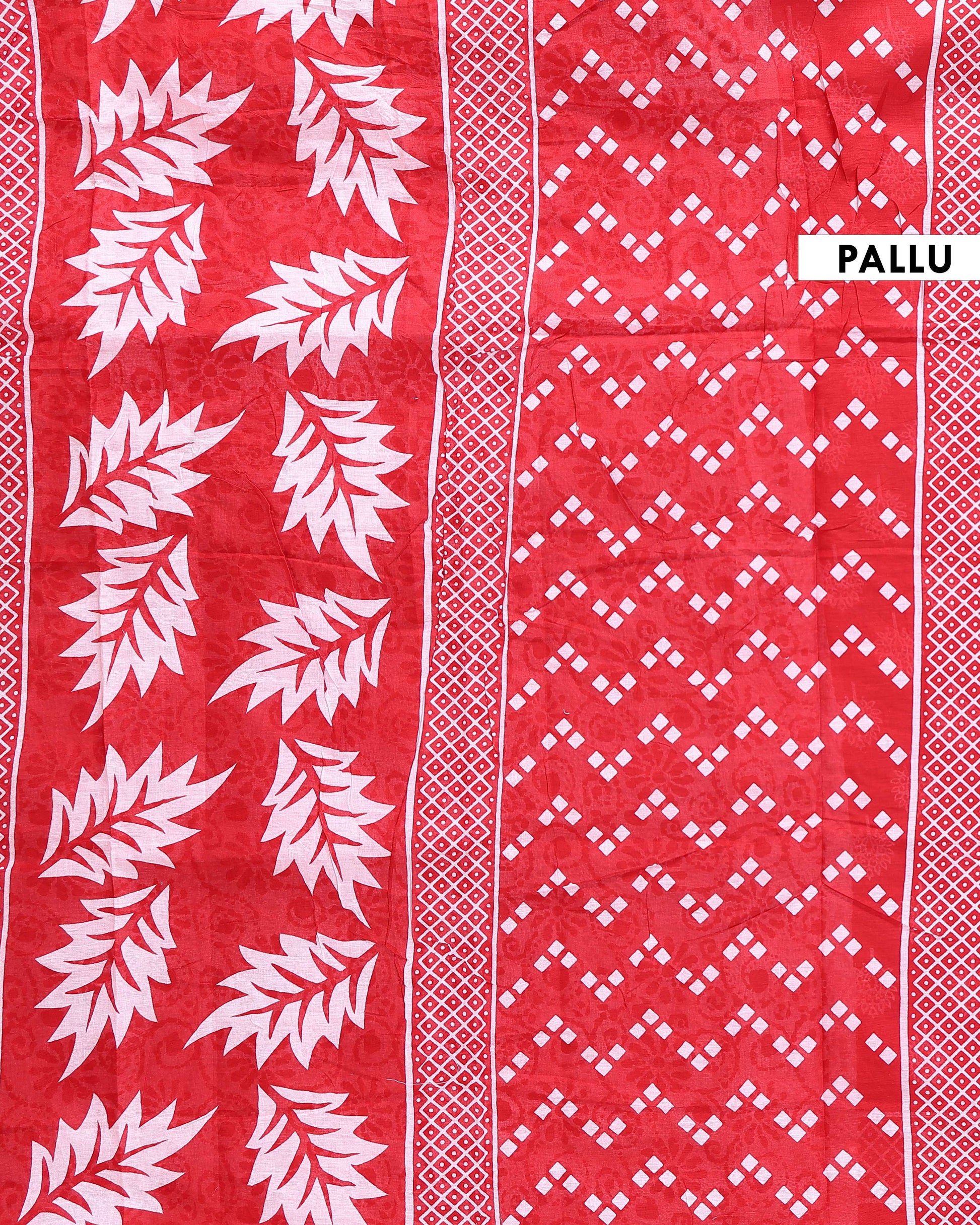 Traditional Hand Block Print Mulmul Saree with Geometric Border - Pallu