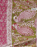 Traditional Hand Block Printed Kalamkari Cotton Saree with Traditional Motifs - Pallu