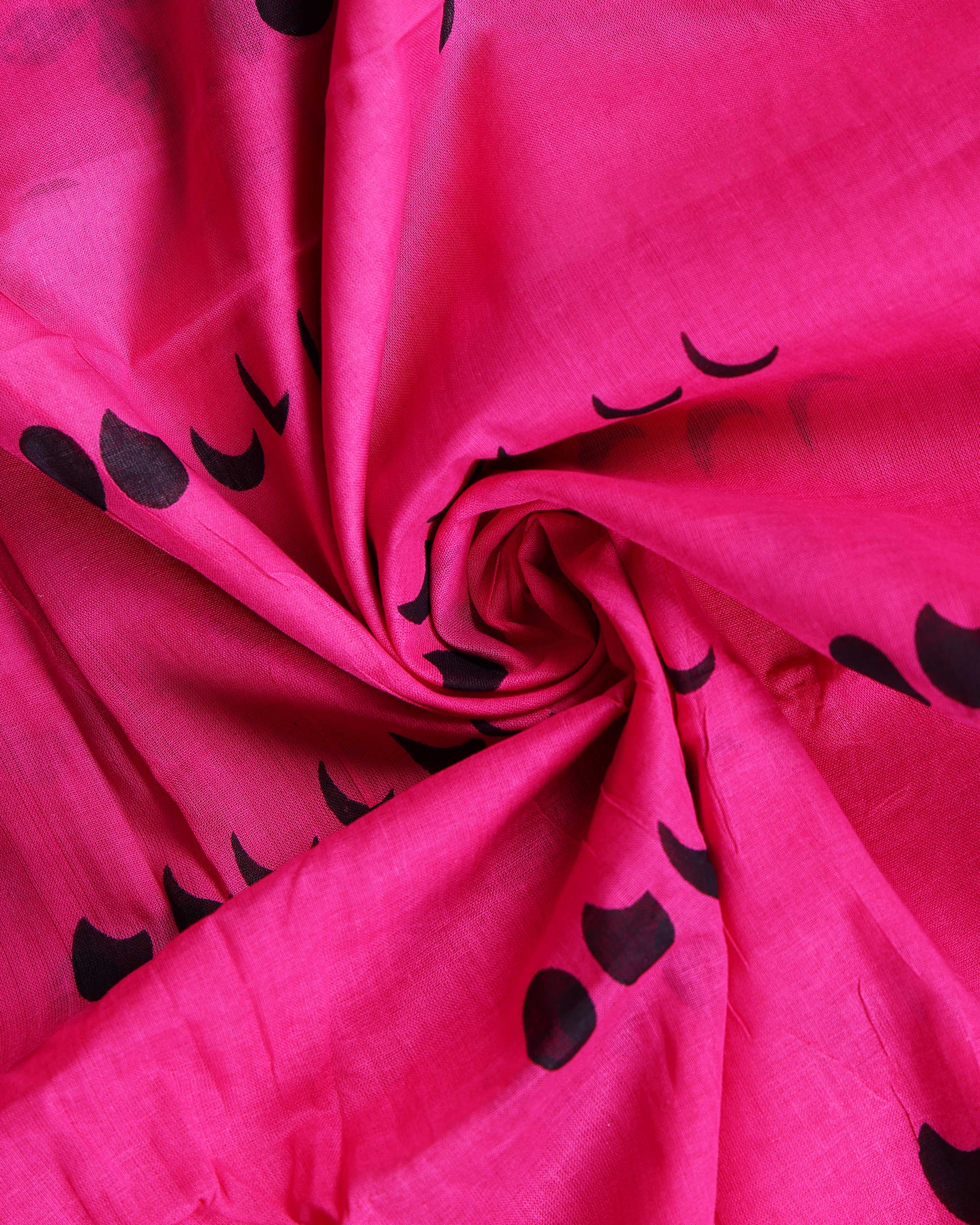 Traditional Hand Block Printed Mul Mul Cotton Saree with Floral Border - Pink-Close