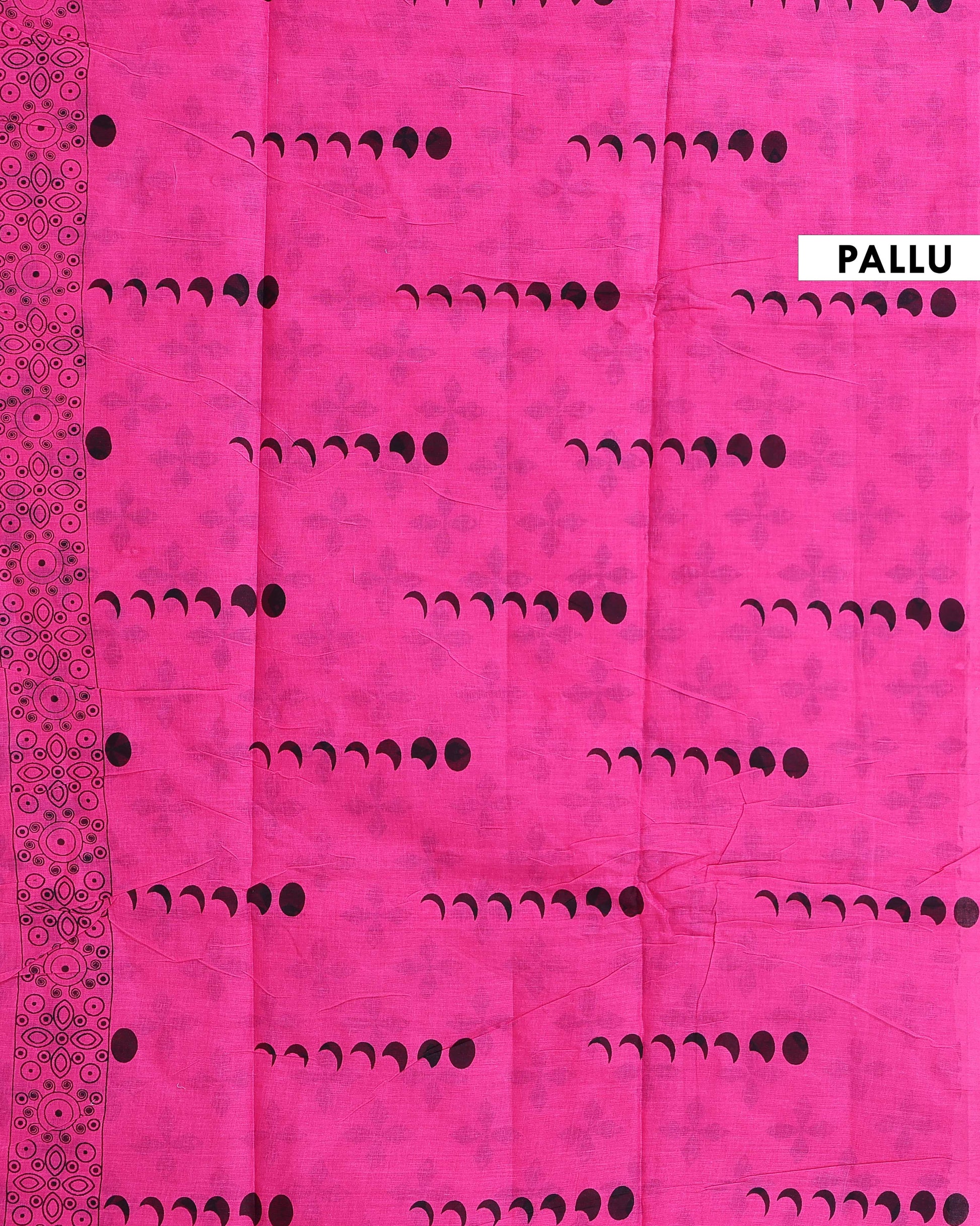 Traditional Hand Block Printed Mul Mul Cotton Saree with Floral Border - Pink-PALLU