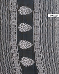Traditional Hand Block Printed Mul Mul Cotton Saree with Floral Motifs - Dark Teal-Pallu