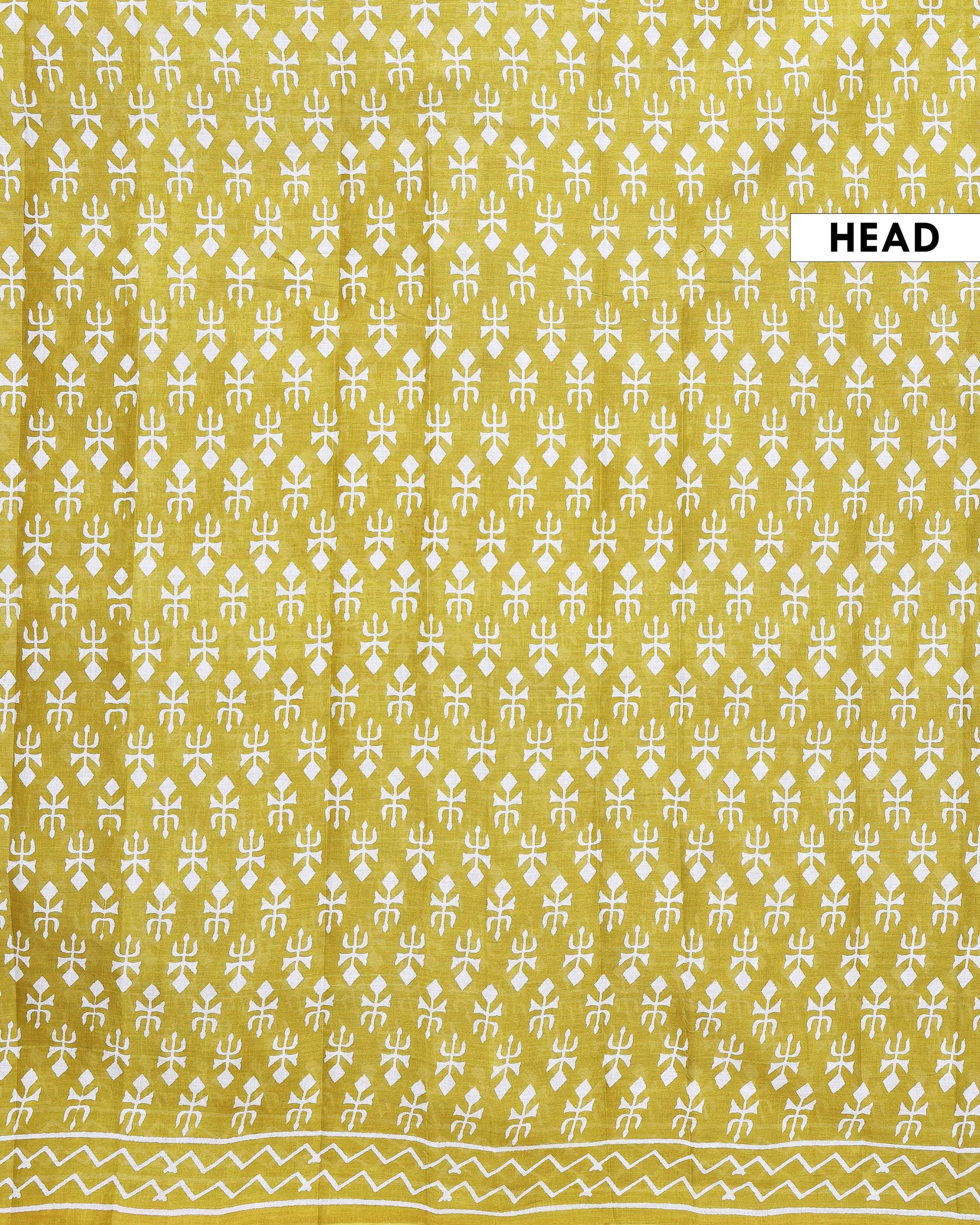 Traditional Hand Block Printed Mul Mul Cotton Saree with Traditional Motif - Green-Head