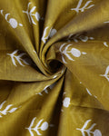  Traditional Hand Block Printed Mulmul Cotton Saree with Floral Motif - Green-Close