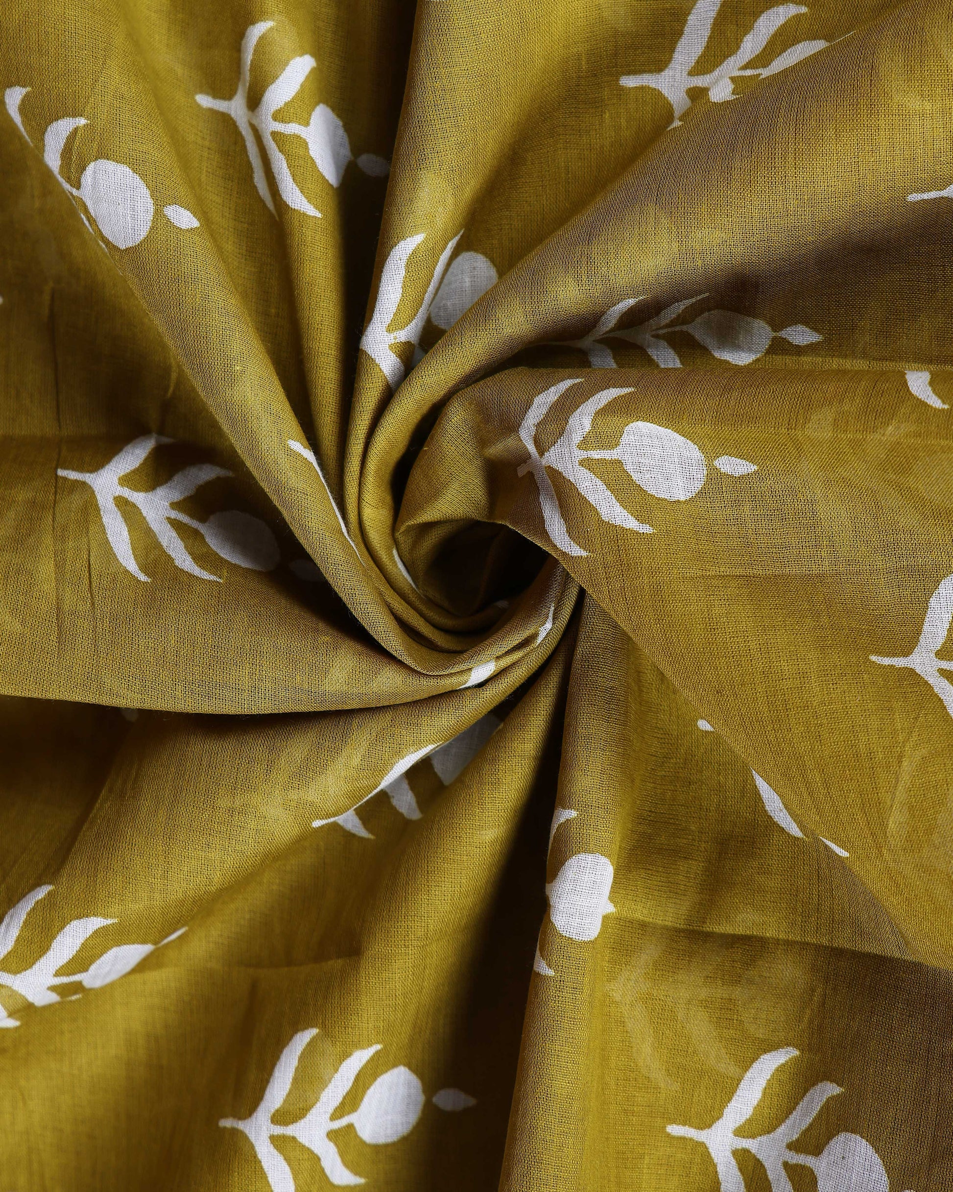  Traditional Hand Block Printed Mulmul Cotton Saree with Floral Motif - Green-Close