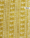 Traditional Hand Block Printed Mulmul Cotton Saree with Floral Motif - Green-Pallu
