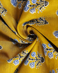 Traditional Hand Block Printed Mulmul Cotton Saree with Floral Motif - Yellow-Close