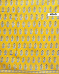 Traditional Hand Block Printed Mulmul Cotton Saree with Floral Motif - Yellow-Head