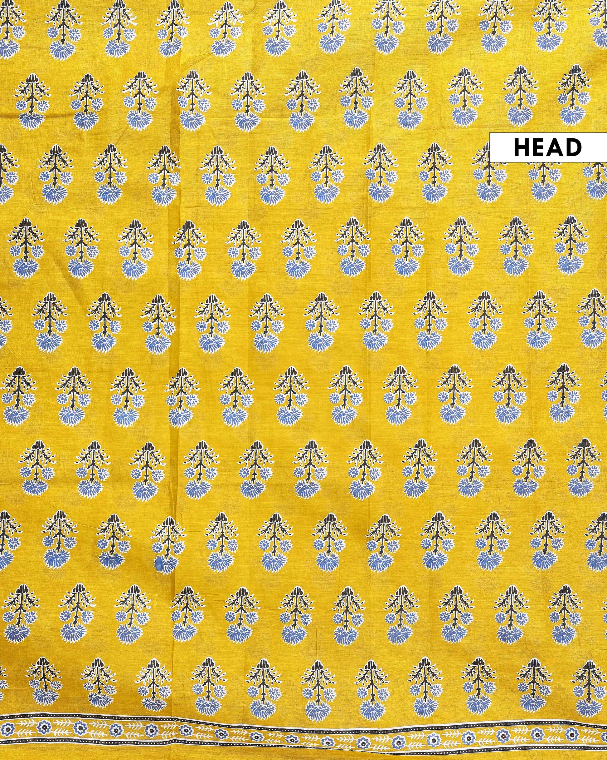 Traditional Hand Block Printed Mulmul Cotton Saree with Floral Motif - Yellow-Head