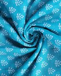 Traditional Hand Block Printed Mulmul Cotton Saree with Intricate Border - Sky Blue-Close