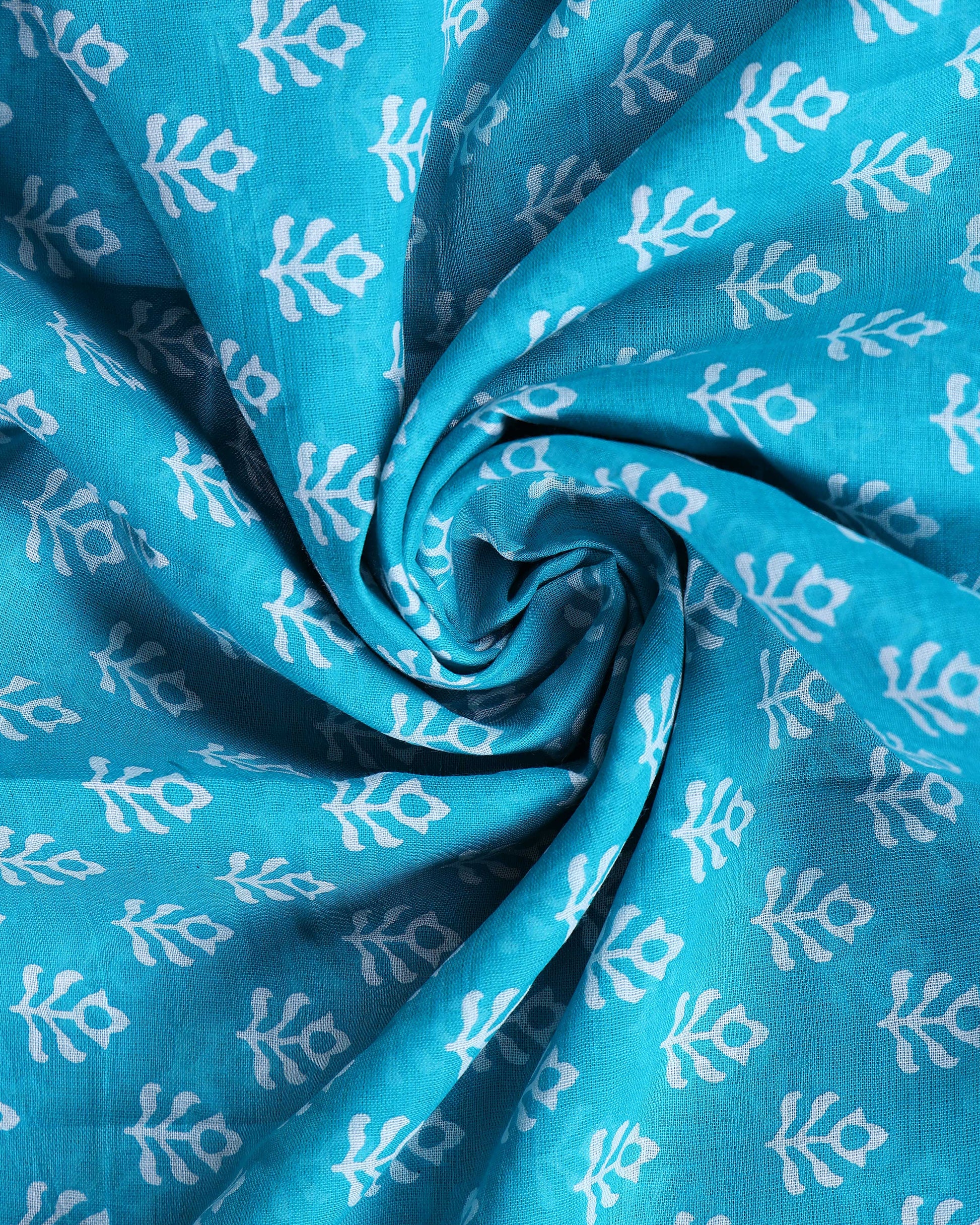 Traditional Hand Block Printed Mulmul Cotton Saree with Intricate Border - Sky Blue-Close