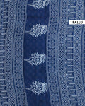 Traditional Hand Block Printed Mulmul Cotton Saree with Intricate Border - Sky Blue-Pallu