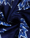 Traditional Hand Block Printed Mulmul Cotton Saree with Leaf Motif - Navy Blue-Close