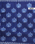 Traditional Hand Block Printed Mulmul Cotton Saree with Leaf Motif - Navy Blue-Head