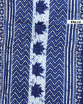 Traditional Hand Block Printed Mulmul Cotton Saree with Leaf Motif - Navy Blue-Pallu
