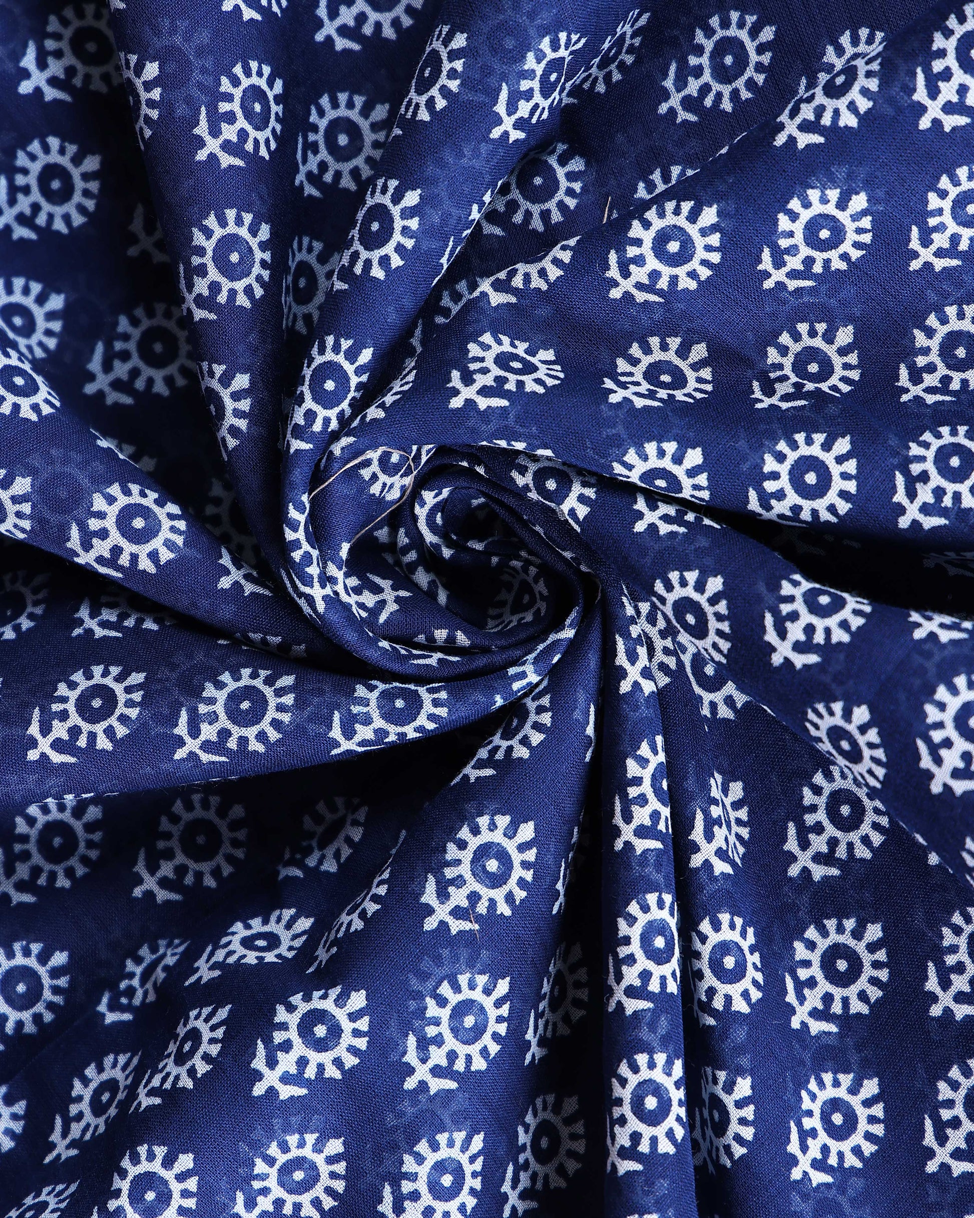 Traditional Hand Block Printed Mulmul Cotton Saree with Traditional Motifs - Blue-Close
