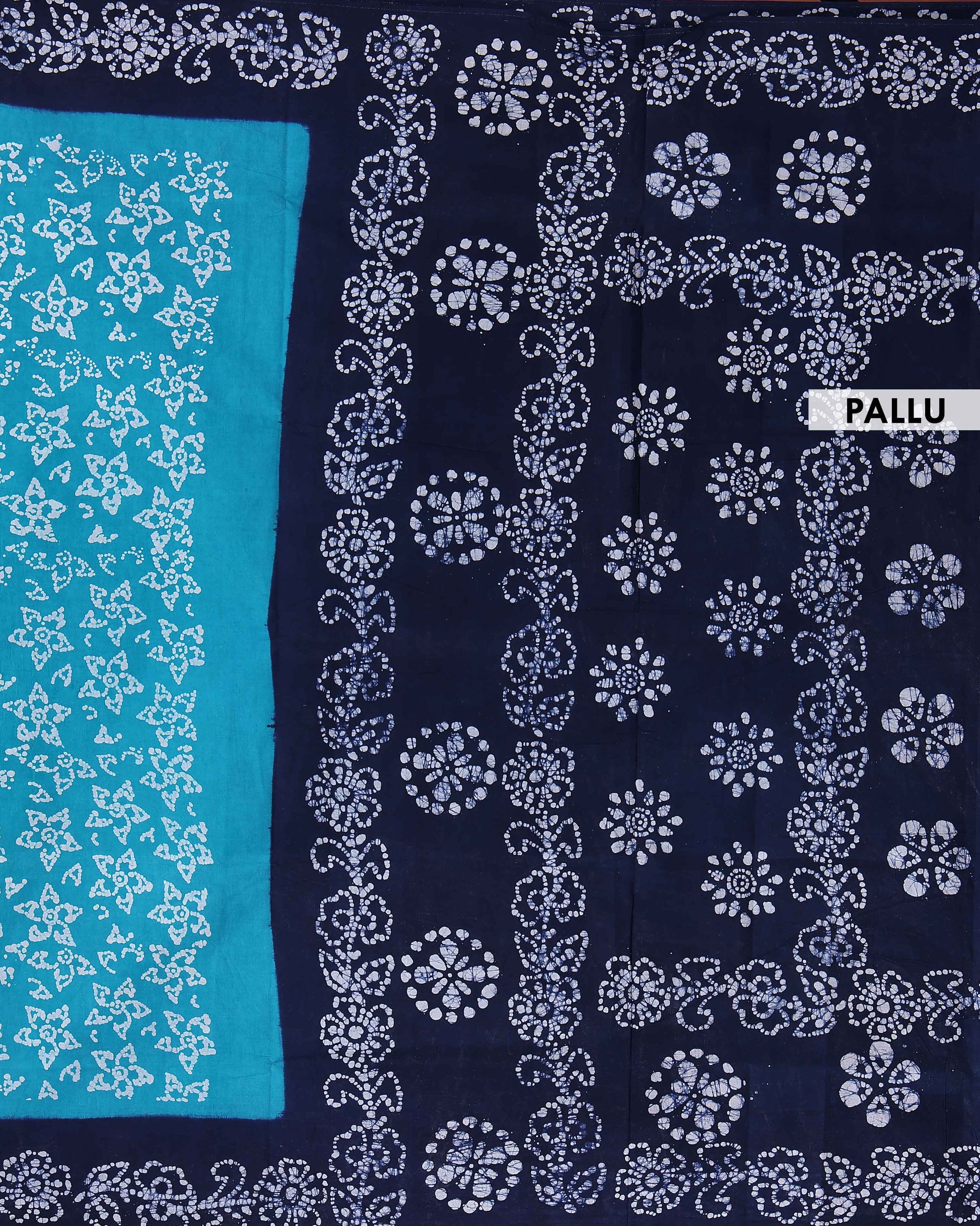 Traditional Hand Block Printed Sungudi Cotton Saree with Intricate Floral Motifs - Sky Blue